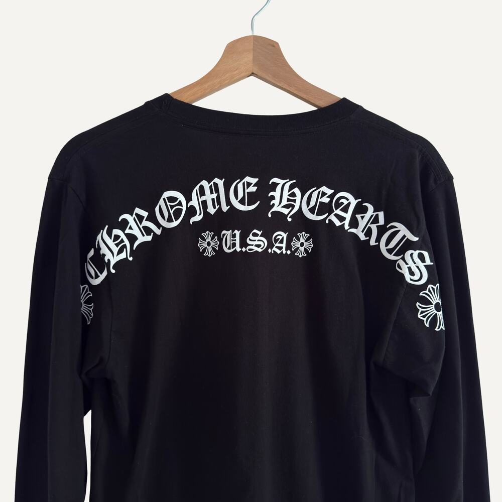 Chrome Hearts CH Script Letter Long Sleeve T-Shirt Black Cotton Men's Size M